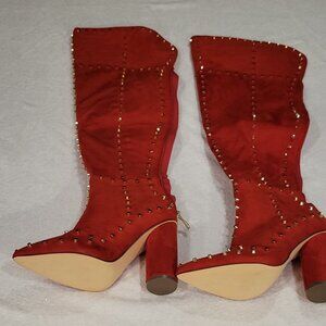🔥 Red Studded High-Heeled Boots – Size 6 – New